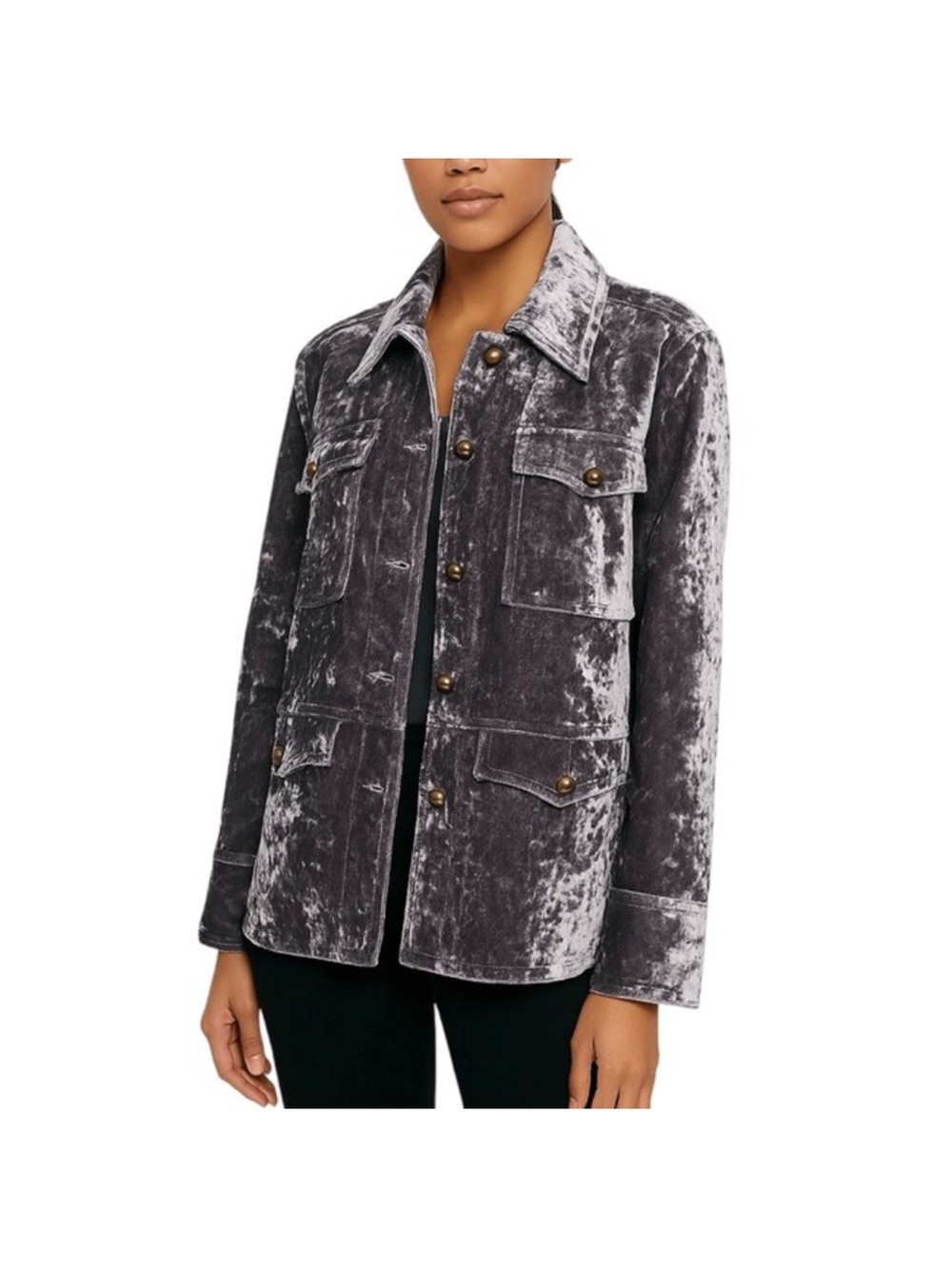 Anthropologie Velvet Utility Jacket - Charcoal Gray